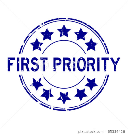 Grunge blue first priority word with star icon stamp on white background Grunge blue first priority word with star icon stamp on white background 65336426