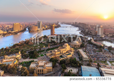 Sunset over the Nile in Cairo, aerial view, Egypt Sunset over the Nile in Cairo, aerial view, Egypt 65336778