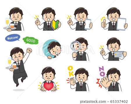 服務員，初學者標記，智能手機，平板電腦，放大鏡，信用卡的男性變化 65337402