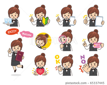 Waitress female variation beginner mark smartphone tablet magnifying glass credit card 65337445