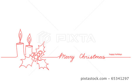 Christmas candles and holly berry simple red outlines and Merry Christmas text background. One continuous line vector drawing, banner, illustration for xmas Christmas candles and holly berry simple red outlines and Merry Christmas text background. One continuous line vector drawing, banner, illustration for xmas 65341297