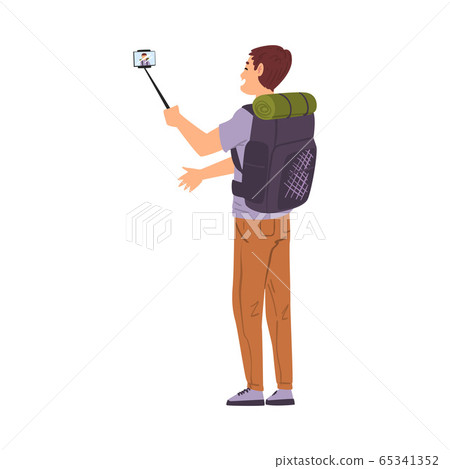 Male Travel Blogger with Backpack Talking Photo... - Stock Illustration  [65341352] - PIXTA