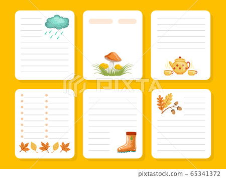Organizer, Paper for Notes, Printable Pages, Notebook, Diary, Organizer Design Element with Autumn Time Symbols Vector Illustration 65341372