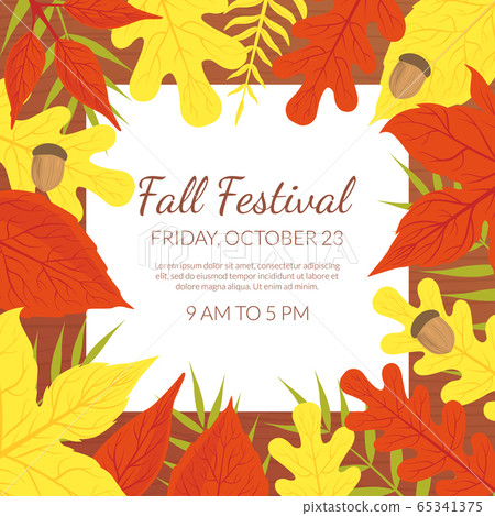Fall Festival Banner Template with Bright Autumn Leaves , Flyer, Poster, Invitation Card Design Vector Illustration 65341375