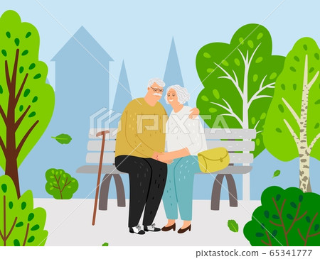 Elderly couple in city park 65341777