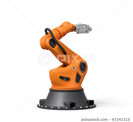 3d rendering of orange robotic arm isolated on white background 65342318