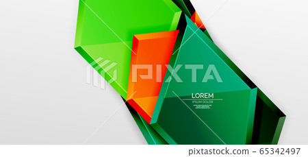 Metal glossy shiny geometric shapes with 3d effect composition. Techno futuristic vector abstract background For Wallpaper, Banner, Background, Card, Book Illustration, landing page 65342497