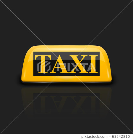 Vector 3d Realistic Yellow French Taxi Sign Icon with Reflection Closeup Isolated on Black Background. Design template for Taxi Service, Mockup. Front View Vector 3d Realistic Yellow French Taxi Sign Icon with Reflection Closeup Isolated on Black Background. Design template for Taxi Service, Mockup. Front View 65342810