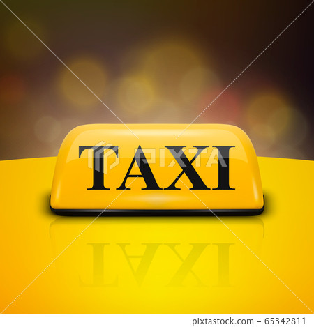 Vector 3d Realistic Yellow French Taxi Sign on Car Roof Closeup on Night City Background. Design template for Taxi Service, Mockup. Front View Vector 3d Realistic Yellow French Taxi Sign on Car Roof Closeup on Night City Background. Design template for Taxi Service, Mockup. Front View 65342811