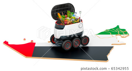 Autonomous delivery robot in the UAE, 3D rendering 65342955