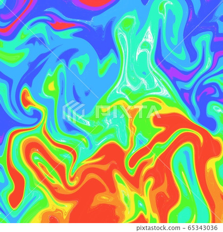 Holographic in neon color. Bright neon illustration of liquid swirl line pattern. Modern foil background in vivid color, swirl pattern abstract background. Rainbow Colorful digital art surface. 65343036