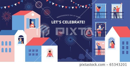 Celebration at home with neighbors. People... - Stock Illustration