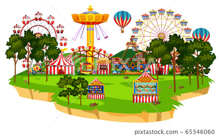 Scene with many rides in the circus park 65346060
