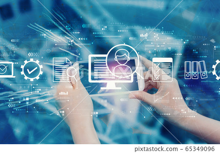 Document management system concept with person using smartphone 65349096