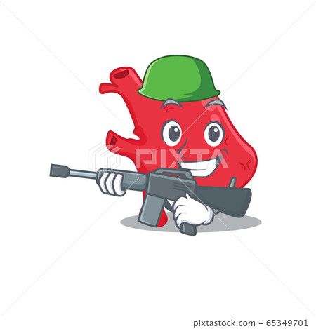 A cartoon picture of heart in Army style with machine gun 65349701