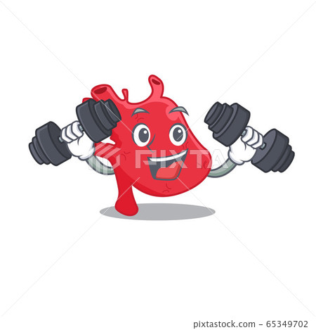 Mascot design of smiling Fitness exercise heart lift up barbells Mascot design of smiling Fitness exercise heart lift up barbells 65349702
