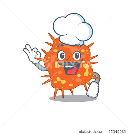 Burkholderia mallei chef cartoon design style wearing white hat 65349983