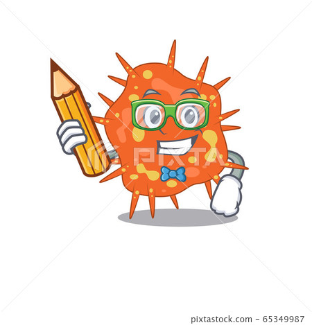 A brainy student burkholderia mallei cartoon character with pencil and glasses A brainy student burkholderia mallei cartoon character with pencil and glasses 65349987