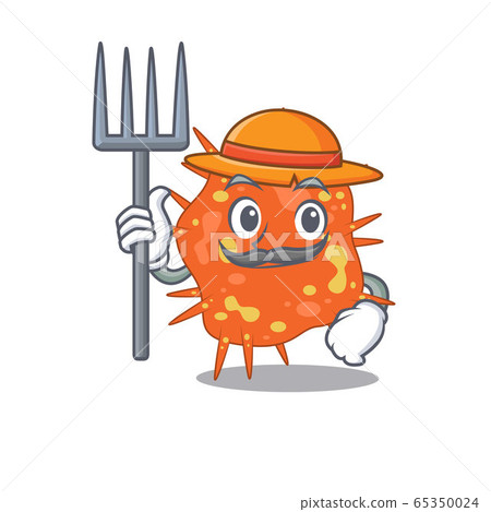 Cartoon character design of burkholderia mallei as a Farmer with hat and pitchfork Cartoon character design of burkholderia mallei as a Farmer with hat and pitchfork 65350024