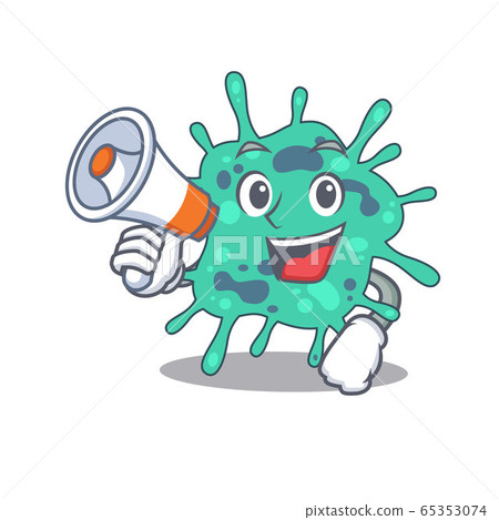 Cartoon character of shigella boydii having a megaphone 65353074