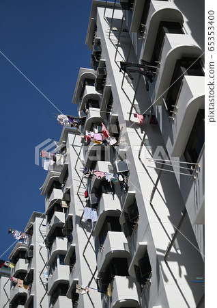 View of an affordable residential public housing block in Singapore. 65353400