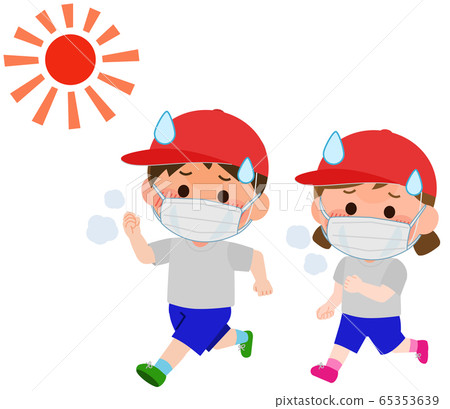 Mask heat stroke illustration of male and female elementary school students running in physical education 65353639
