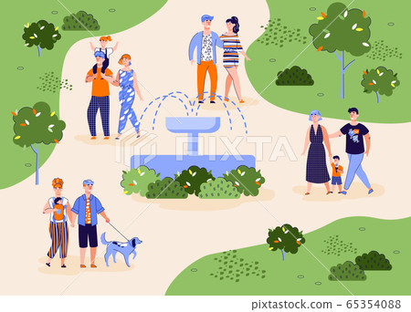 City park background with spending weekend outdoor, flat vector illustration. 65354088