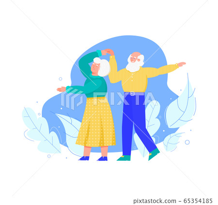 Old senior people dancing together, cartoon vector illustration isolated. 65354185