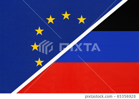 European Union or EU vs Donetsk Republic national flag European Union or EU vs Donetsk Republic national flag 65356928