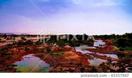 Panorama of rocky pond on Adrar plateau, Panorama of rocky pond on Adrar plateau, 65357897