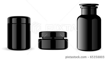 Black Jar. Medical Bottle. Glass cream container 65358803