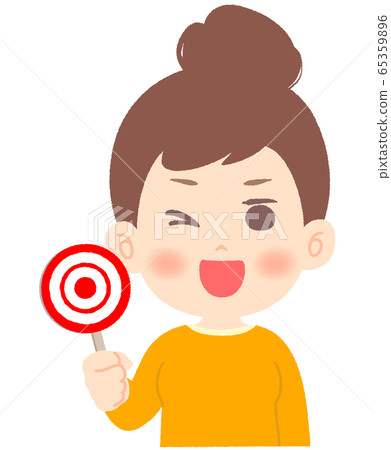 A woman happily holding a full-scale panel A woman happily holding a full-scale panel 65359896