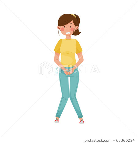 Female Character Standing with Symptom of Diabetes Such as Frequent Urination Vector Illustration 65360254