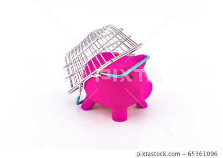 Cost of shopping concept with piggy bank Cost of shopping concept with piggy bank 65361096