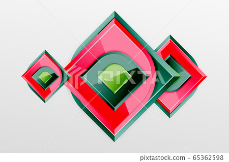 Glossy glass squares with round elements geometric composition. Abstract geometric background with 3d effect composition For Wallpaper, Banner, Background, Card, Book Illustration, landing page 65362598