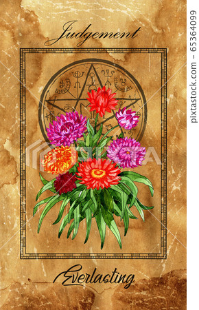 Judgement. Major Arcana tarot card with Everlasting and magic seal. Full vintage deck Enchanted Flowers. Hand drawn illustration with botanical symbols. Gothic, occult and esoteric background 65364099
