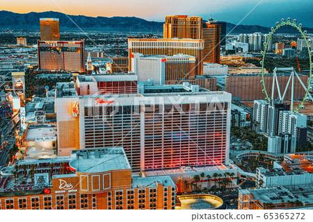Main street of Las Vegas-is the Strip in evening 65365272