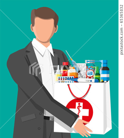 Man holding drugstore bag Man holding drugstore bag 65365832