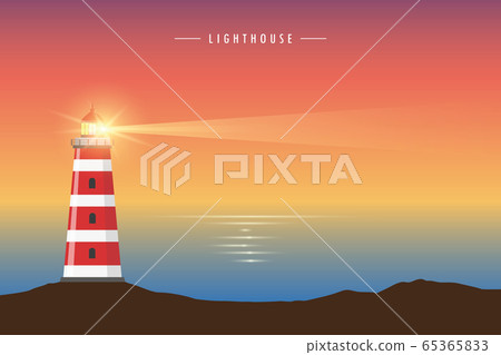 red and white lighthouse seascape red and white lighthouse seascape 65365833