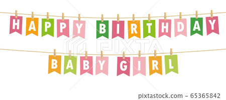 happy birthday baby girl party flags banner isolated on white background 65365842