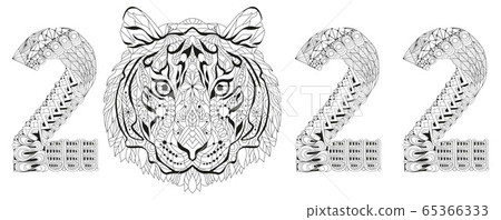 Zentangle stylized tiger number 2022. Hand Drawn lace vector illustration for coloring Zentangle stylized tiger number 2022. Hand Drawn lace vector illustration for coloring 65366333