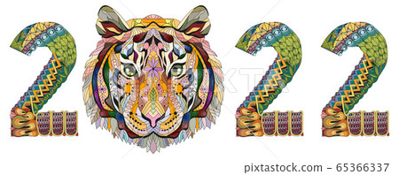 Zentangle stylized tiger number 2022. Hand Drawn lace vector illustration 65366337