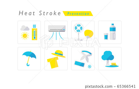 Heat stroke countermeasure / prevention icon set 65366541