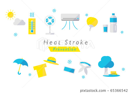 Heat stroke countermeasure / prevention icon set 65366542