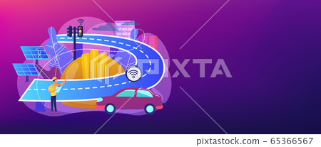 Smart roads construction concept banner header. 65366567