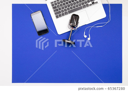 School and office supplies lie neatly on a blue background School and office supplies lie neatly on a blue background 65367280