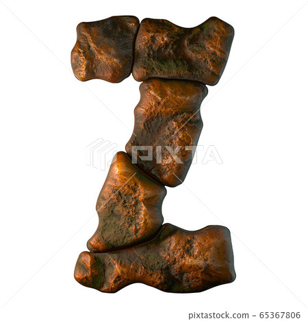 Rocky letter Z. Font of stone isolated on white background. 3d Rocky letter Z. Font of stone isolated on white background. 3d 65367806