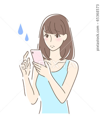一個不安的女人,操作智能手機 一個不安的女人,操作智能手機 65368573