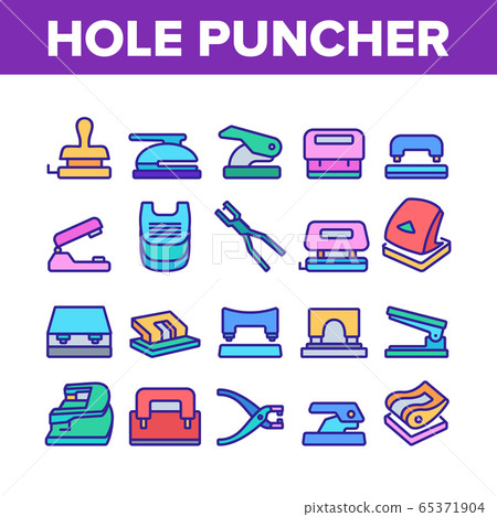 Hole Puncher Tool Collection Icons Set Vector 65371904
