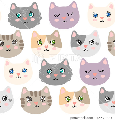 Seamless pattern with cute kitties Seamless pattern with cute kitties 65372283